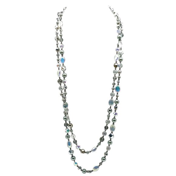 Chicos Iridescent Beaded Layered Necklace with Silver Accents on Double Strand - Picture 1 of 3